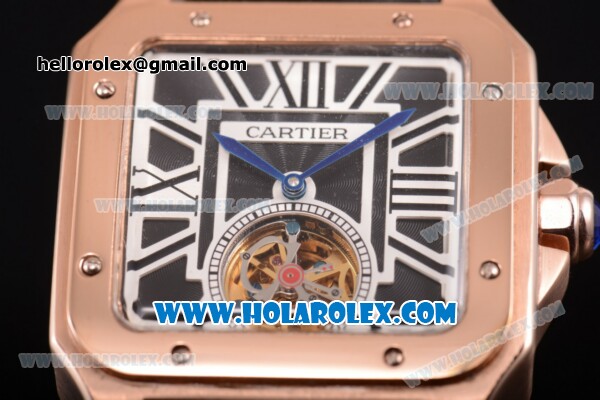 Cartier Santos Tourbillon Asia Automatic Rose Gold Case with Black Dial and Roman Numeral Markers - Click Image to Close