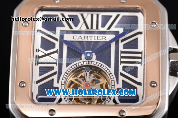 Cartier Santos Tourbillon Asia Automatic Steel Case with Blue Dial and Rose Gold Bezel - Roman Numeral Markers - Click Image to Close