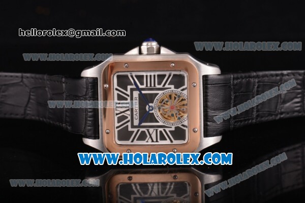 Cartier Santos Tourbillon Asia Automatic Steel Case with Black Dial and Rose Gold Bezel - Roman Numeral Markers - Click Image to Close