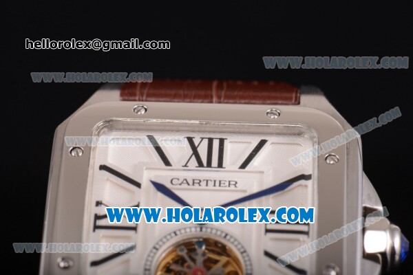 Cartier Santos Tourbillon Asia Automatic Steel Case with White Dial Brown Leather Strap and Roman Numeral Markers - Click Image to Close