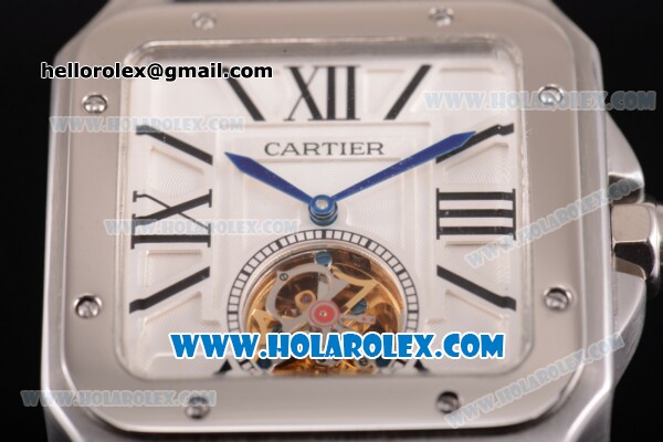 Cartier Santos Tourbillon Asia Automatic Steel Case with White Dial Black Leather Strap and Roman Numeral Markers - Click Image to Close