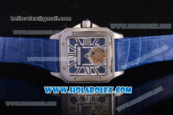 Cartier Santos Tourbillon Asia Automatic Steel Case with Blue Dial and Roman Numeral Markers - Click Image to Close