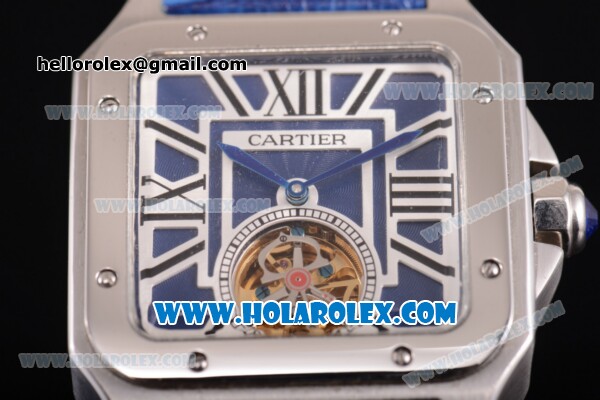 Cartier Santos Tourbillon Asia Automatic Steel Case with Blue Dial and Roman Numeral Markers - Click Image to Close