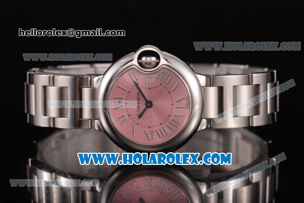 Cartier Ballon Bleu De Small Swiss ETA Quartz Full Steel with Pink Dial and Roman Numeral Markers (JF) - Click Image to Close