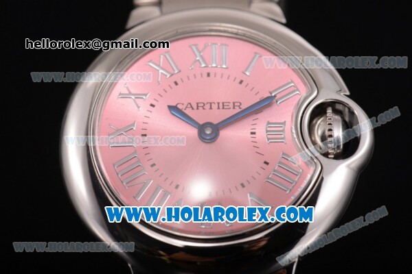Cartier Ballon Bleu De Small Swiss ETA Quartz Full Steel with Pink Dial and Roman Numeral Markers (JF) - Click Image to Close