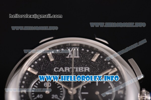 Cartier Rotonde De Chrono Miyota Quartz Steel Case with Black Starry Dial and Silver Stick Markers - Click Image to Close
