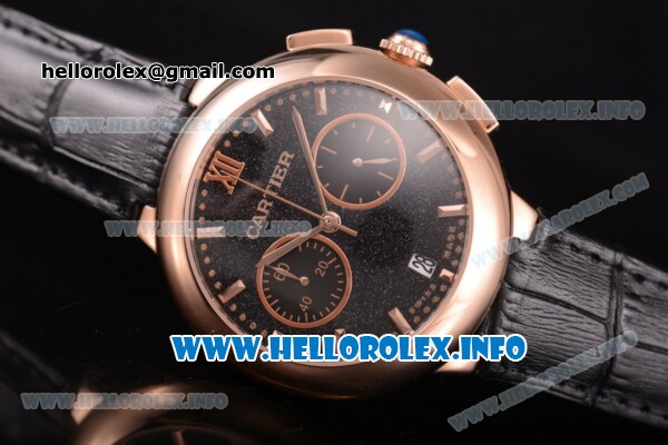 Cartier Rotonde De Chrono Miyota Quartz Rose Gold Case with Black Starry Dial and Stick Markers - Click Image to Close