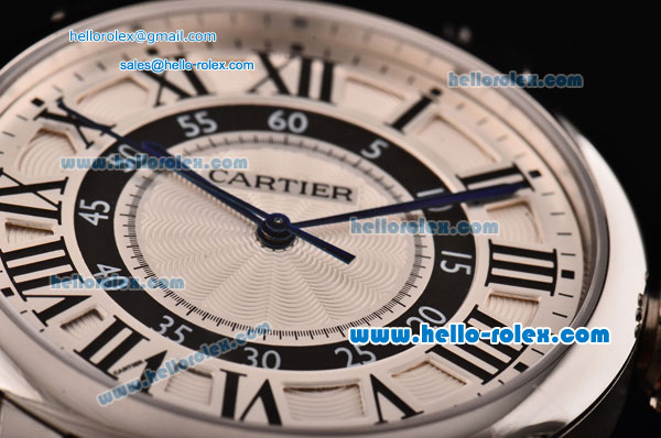 Cartier Rotonde Swiss ETA 2836 Automatic Steel Case Black Leather Strap White Dial and Roman Markers - Click Image to Close