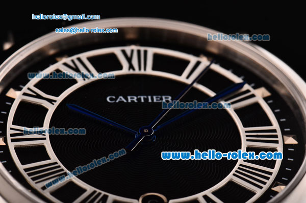 Cartier Rotonde Swiss ETA 2836 Automatic Steel Case Black Leather Strap Black Dial and Roman Markers - Click Image to Close