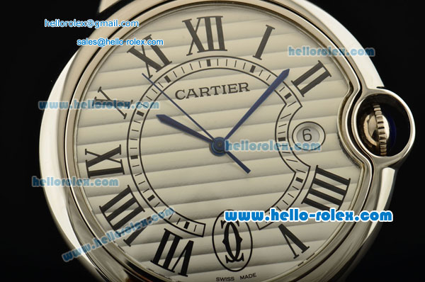 Cartier Ballon Bleu De Swiss ETA 2836 Automatic Steel Case with Black Leather Strap White Dial Roman Markers - Click Image to Close