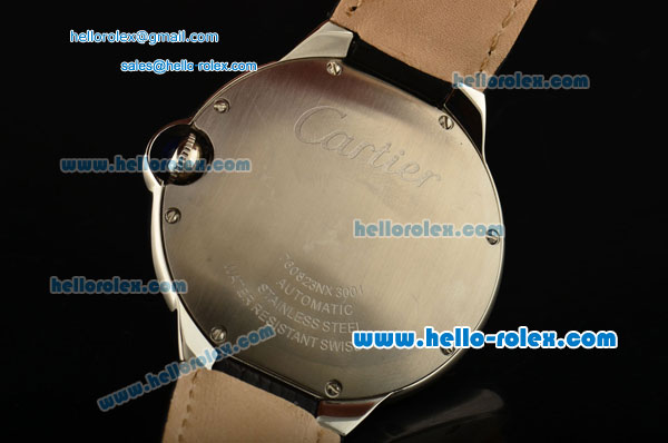 Cartier Ballon Bleu De Swiss ETA 2836 Automatic Steel Case with Black Leather Strap White Dial Roman Markers - Click Image to Close