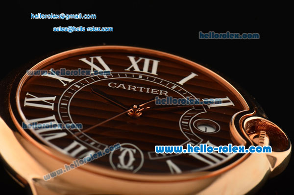 Cartier Ballon Bleu De Swiss ETA 2836 Automatic Rose Gold Case/Bezel with Brown Leather Strap Brown Dial Roman Markers - Click Image to Close
