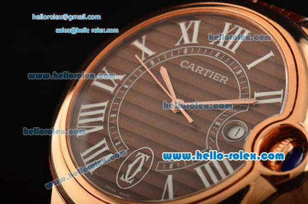 Cartier Ballon Bleu De Swiss ETA 2836 Automatic Rose Gold Case/Bezel with Brown Leather Strap Brown Dial Roman Markers - Click Image to Close