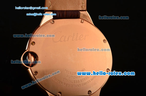 Cartier Ballon Bleu De Swiss ETA 2836 Automatic Rose Gold Case/Bezel with Brown Leather Strap White Dial Roman Markers - Click Image to Close
