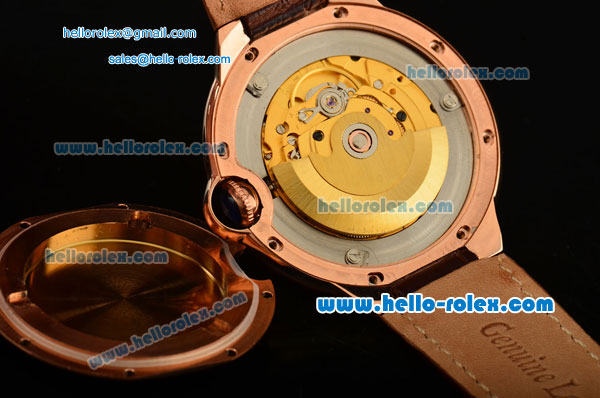 Cartier Ballon Bleu De Swiss ETA 2836 Automatic Rose Gold Case/Bezel with Brown Leather Strap White Dial Roman Markers - Click Image to Close