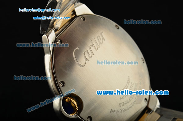 Cartier Ballon Bleu De Swiss ETA 2836 Automatic Steel Case/Bezel Two Tone Strap White Dial Roman Markers - Click Image to Close