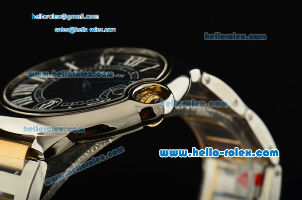 Cartier Ballon Bleu De Swiss ETA 2836 Automatic Steel Case/Bezel Two Tone Strap Black Dial Roman Markers - Click Image to Close