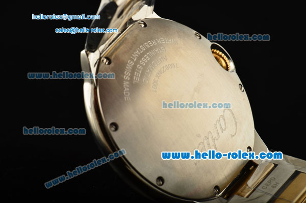 Cartier Ballon Bleu De Swiss ETA 2836 Automatic Steel Case/Bezel Two Tone Strap Black Dial Roman Markers - Click Image to Close