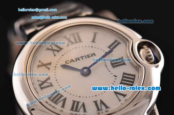 Cartier Ballon Bleu Small Swiss Quartz Stainless Steel Case Roman Markers with Stainless Steel Strap and White Dial - Click Image to Close
