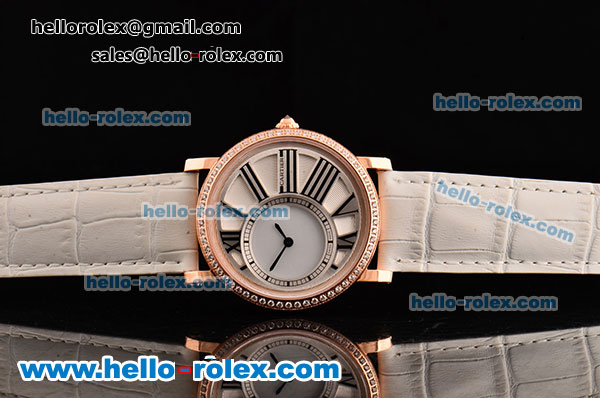 Cartier Ronde Swiss Ronda Quartz Movement Rose Gold Case with White Leather Strap and White Dial - Click Image to Close