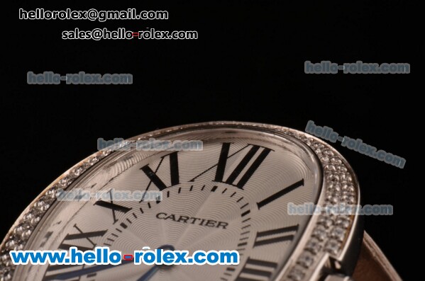 Cartier Baignoire Swiss Quartz Steel Case with Diamond Bezel and White Leather Strap White Dial - Click Image to Close