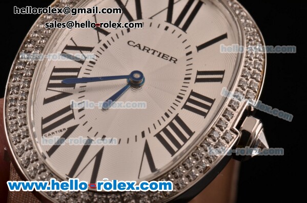Cartier Baignoire Swiss Quartz Steel Case with Diamond Bezel and White Leather Strap White Dial - Click Image to Close