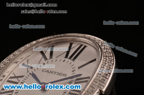 Cartier Baignoire Swiss Quartz Steel Case with Diamond Bezel and Black Leather Strap White Dial - Click Image to Close