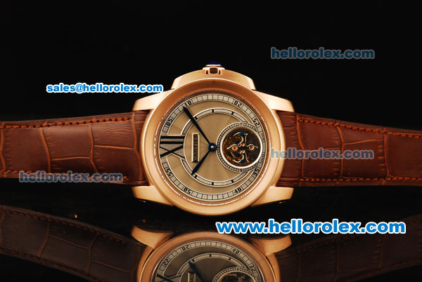 Cartier Calibre Swiss Tourbillon Manual Winding Movement Rose Gold Case with Brown Leather Strap - Click Image to Close