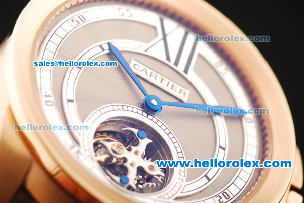 Cartier Calibre Swiss Tourbillon Manual Winding Movement Rose Gold Case with Brown Leather Strap - Click Image to Close