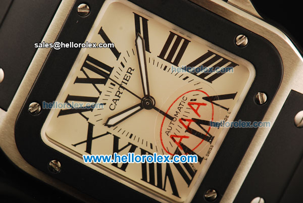 Cartier Santos 100 Swiss ETA 2824 Automatic Movement Steel Case with Black Bezel and Black Leather Strap - Click Image to Close