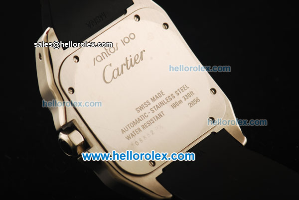 Cartier Santos 100 Swiss ETA 2824 Automatic Movement Steel Case with Black Bezel and Black Leather Strap - Click Image to Close