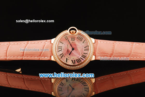 Cartier ballon bleu de Cartier Swiss Quartz Movement Rose Gold Case with Pink MOP Dial and Diamond Bezel-Pink Leather Strap - Click Image to Close