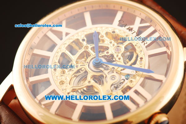 Cartier Rotonde De Cartier Skeleton Automatic Movement Rose Gold Case with Brown Leather Strap - Click Image to Close