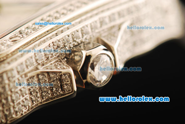 Cartier Santos 100 Swiss ETA 2671 Automatic Movement Diamond Case/Bezel with White Dial and Black Leather Strap-1:1 Original - Click Image to Close