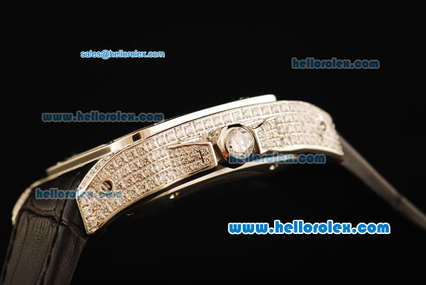 Cartier Santos 100 Swiss ETA 2671 Automatic Movement Diamond Case/Bezel with White Dial and Black Leather Strap-1:1 Original - Click Image to Close