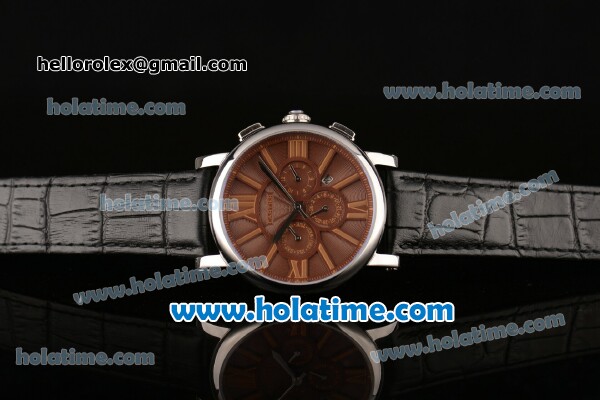 Cartier Rotonde De Asia ST16 Automatic Steel Case with Black Leather Bracelet Brown Dial and Stick/Roman Numeral Markers - Click Image to Close