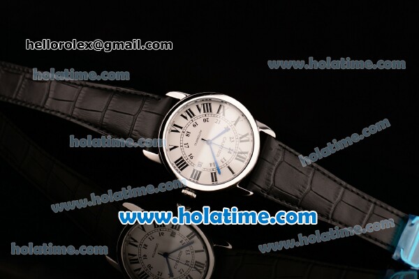 Cartier Ronde Solo Swiss ETA 2836 Automatic Steel Case with Black Leather Strap White Dial and Black Roman Numeral Markers - Click Image to Close