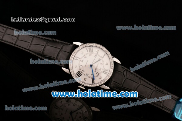 Cartier Ronde Solo Swiss ETA 2836 Automatic Steel Case with Diamond Bezel White Dial and Black Roman Numeral/Diaomond Markers - Click Image to Close