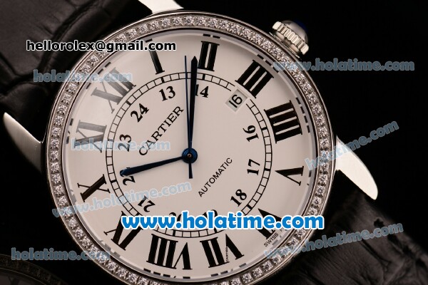 Cartier Ronde Solo Swiss ETA 2836 Automatic Steel Case with Diamond Bezel White Dial and Black Roman Numeral Markers - Click Image to Close