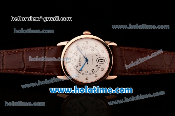Cartier Ronde Solo Swiss ETA 2836 Automatic Rose Gold Case with Brown Leather Strap White Dial and Diamond Markers - Click Image to Close