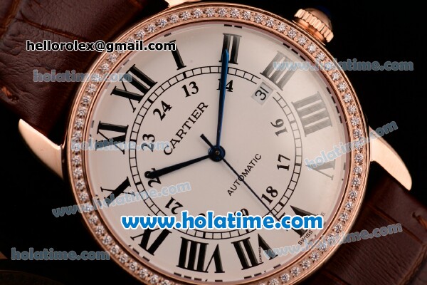 Cartier Ronde Solo Swiss ETA 2836 Automatic Rose Gold Case with Black Roman Numeral Markers White Dial and Brown Leather Strap - Click Image to Close