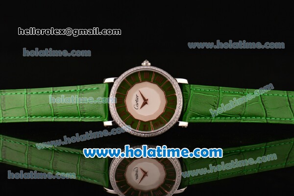 Cartier D'Art Swiss Quartz Steel Case with Roman Numeral Markers Green Leather Bracelet and Green/White Dial - Click Image to Close