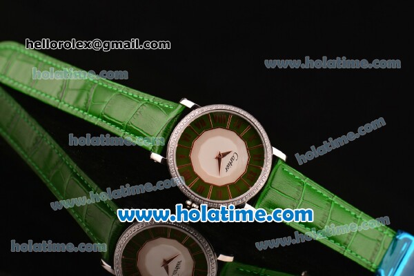 Cartier D'Art Swiss Quartz Steel Case with Roman Numeral Markers Green Leather Bracelet and Green/White Dial - Click Image to Close