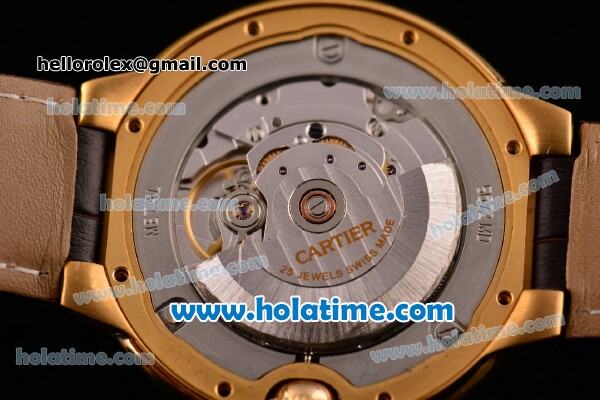 Cartier Ballon Bleu de 42MM Swiss ETA 2836 Automatic Yellow Gold Case with Brown Leather Strap White Dial and Diamond Bezel (Z) - Click Image to Close