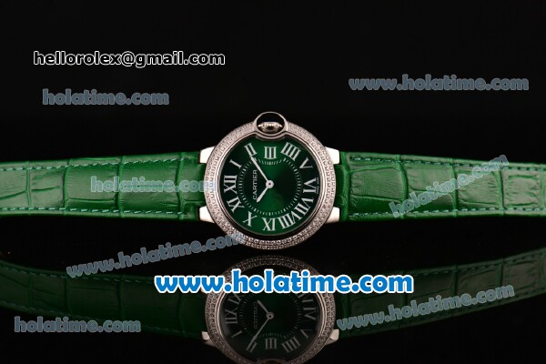 Cartier Ballon Bleu Swiss Quartz Stainless Steel Case with Green Leather Strap Diamond Bezel and Green Dial - Click Image to Close