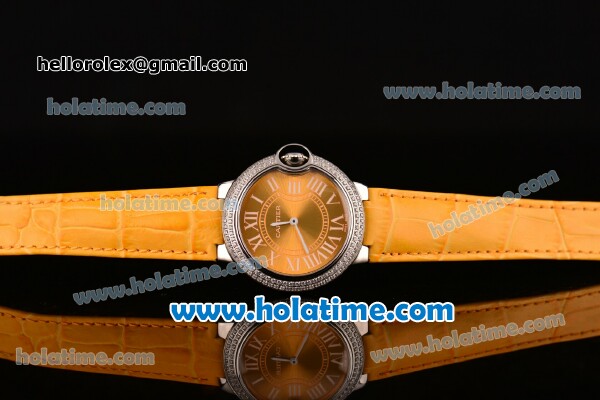 Cartier Ballon Bleu Swiss Quartz Stainless Steel Case with Yellow Leather Strap Diamond Bezel and Yellow Dial - Click Image to Close