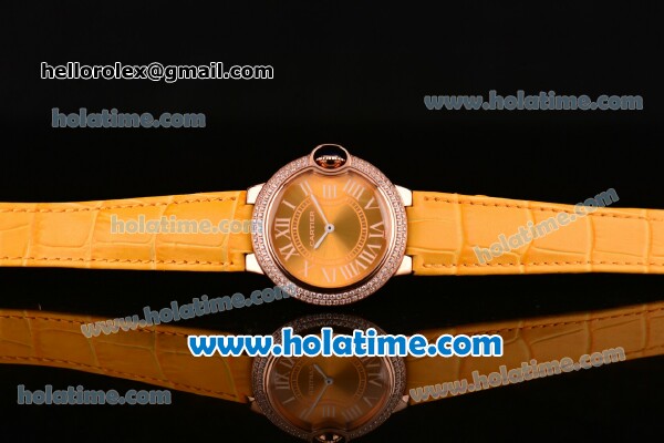 Cartier Ballon Bleu Swiss Quartz Rose Gold Case with Yellow Leather Strap Diamond Bezel and Yellow Dial - Click Image to Close