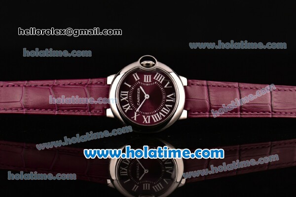 Cartier Ballon Bleu Swiss Quartz Steel Case with Burgundy Leather Strap White Markers and Burgundy Dial - Click Image to Close
