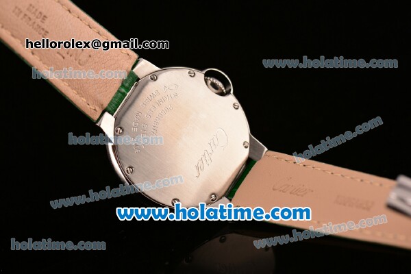 Cartier Ballon Bleu Swiss Quartz Steel Case with Green Leather Strap White Markers and Green Dial - Click Image to Close