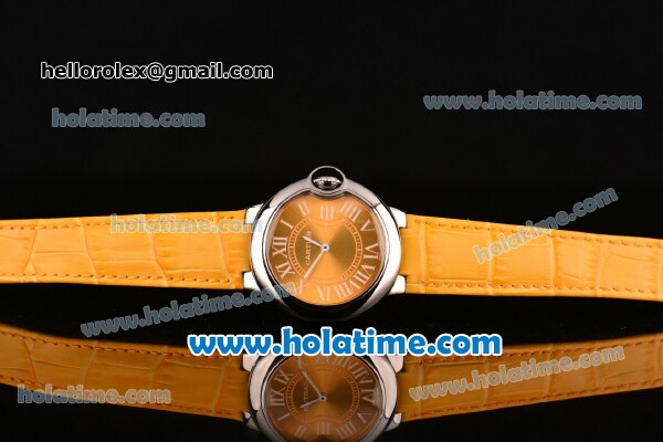 Cartier Ballon Bleu Swiss Quartz Steel Case with Yellow Leather Strap White Markers and Yellow Dial - Click Image to Close